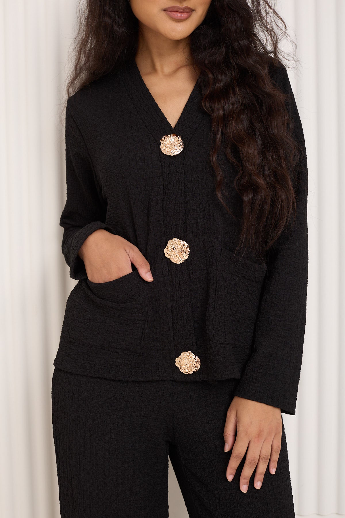 Textured gold button co-ord in Black