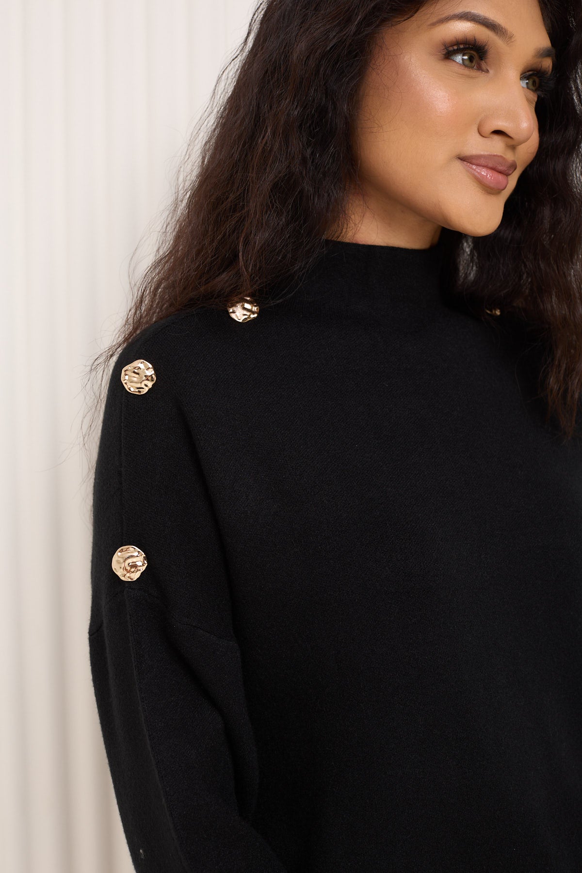 Gold button shoulder detail co-ord in Black