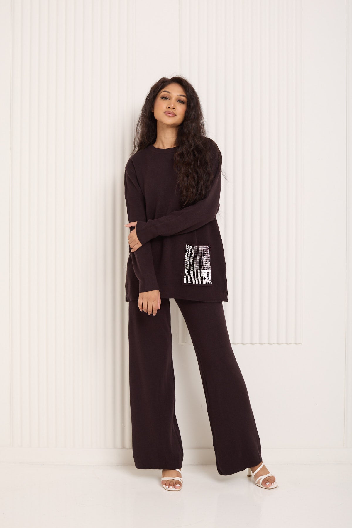 Front pocket sparkle detail co-ord in Choco