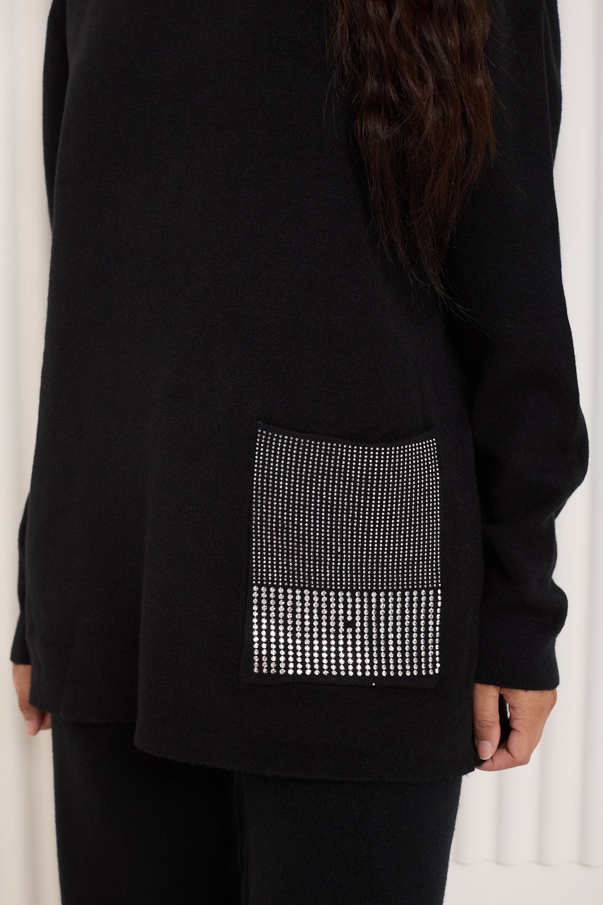 Front pocket sparkle detail co-ord in Black