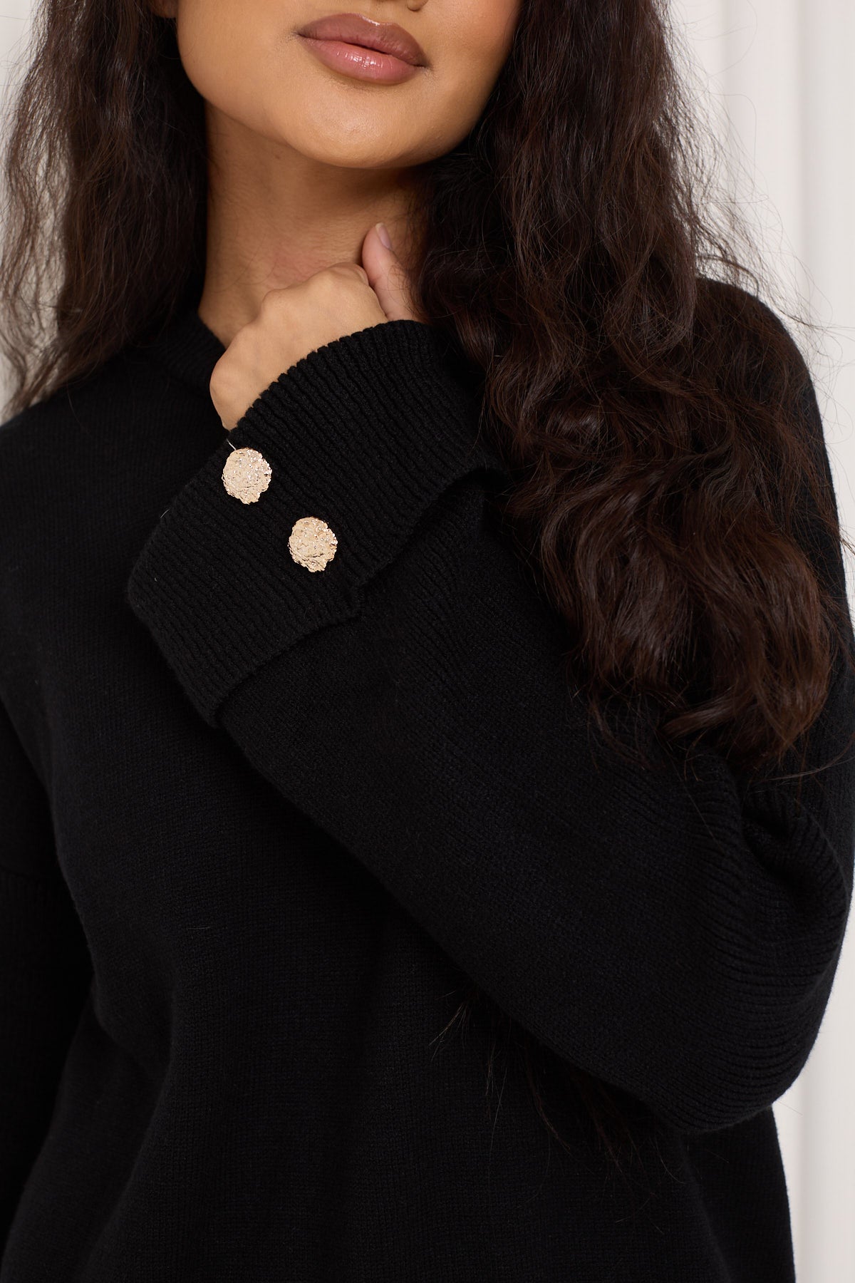 Knitted co-ord with gold button detail in Black