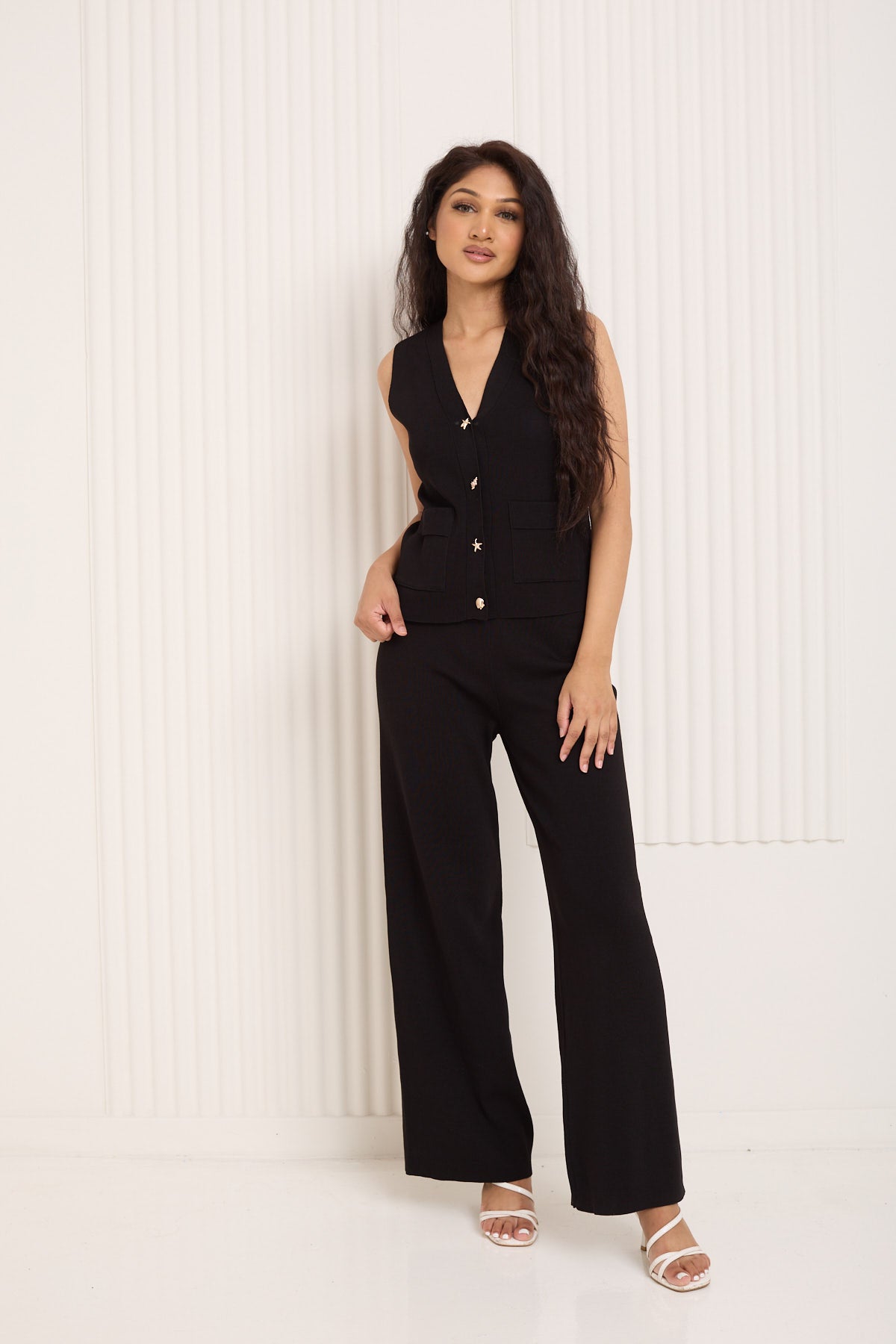 Vest shell button detail co-ord in Black