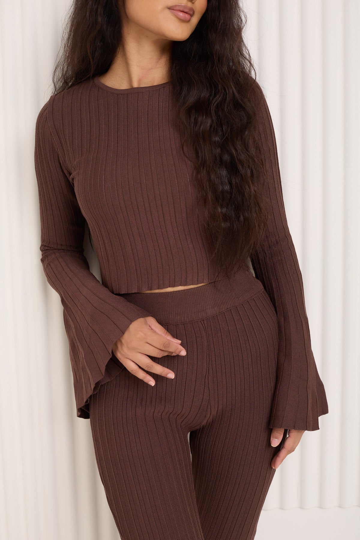 Ribbed flared co-ord in Choco