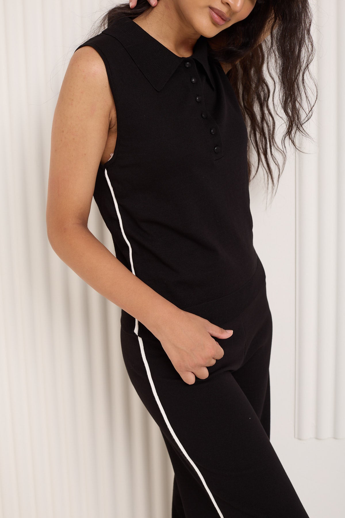 Collar button detail co-ord in Black