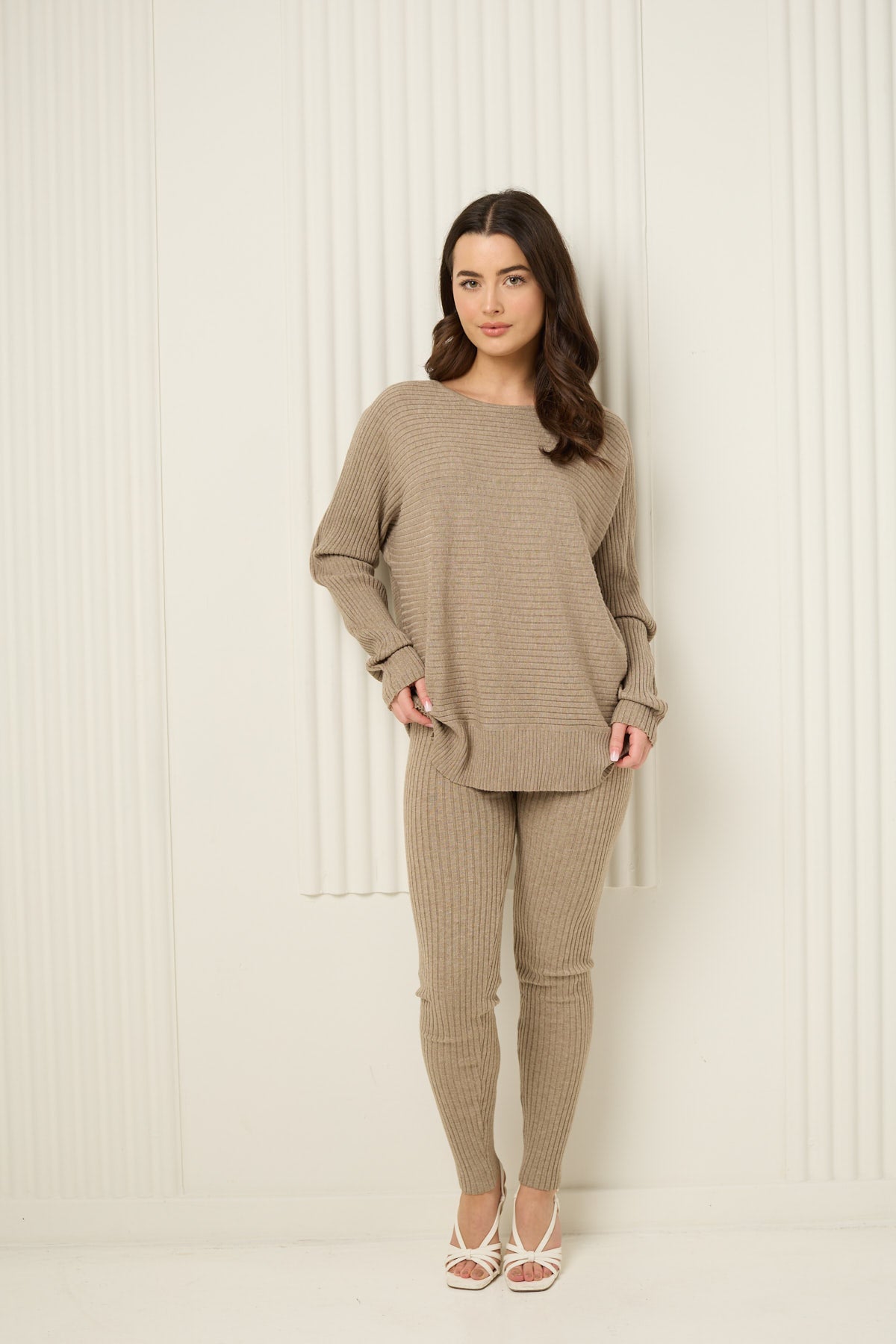 Ribbed textured co-ord in Taupe