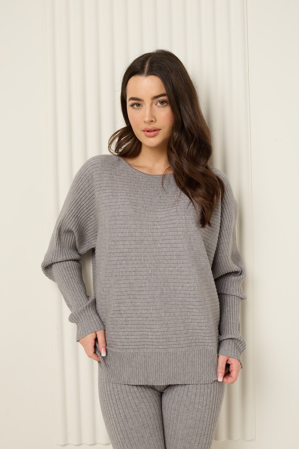 Ribbed textured co-ord in Grey