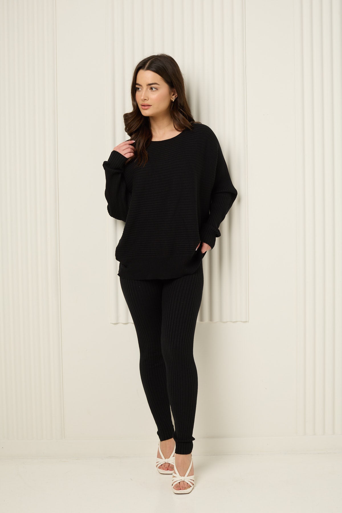 Ribbed textured co-ord in Black