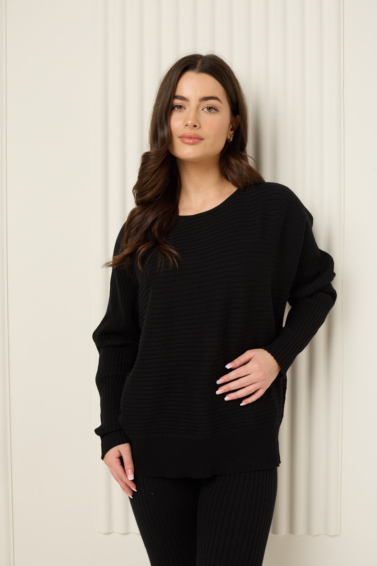 Ribbed textured co-ord in Black