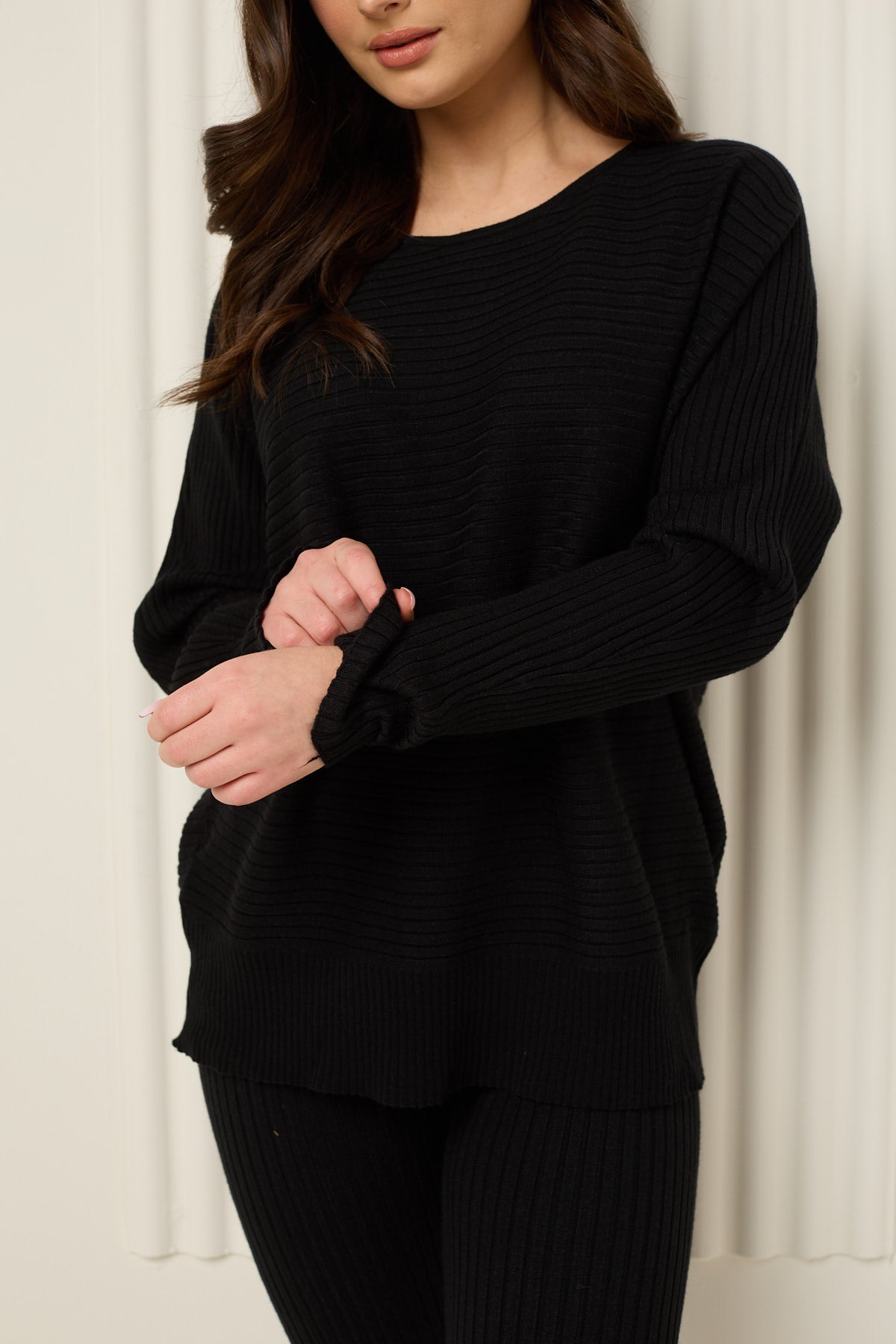 Ribbed textured co-ord in Black