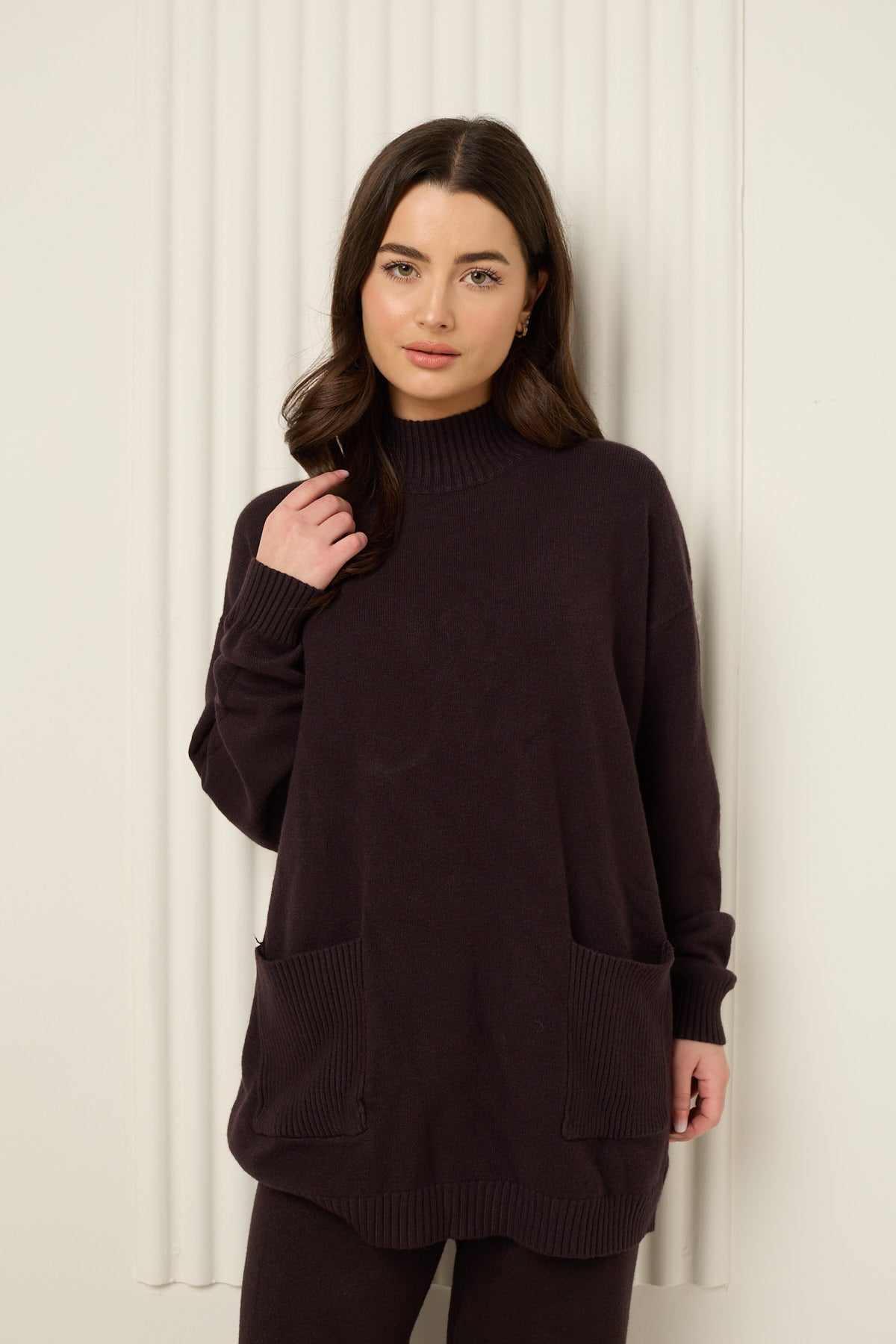 Soft knit front pocket co-ord in Choco