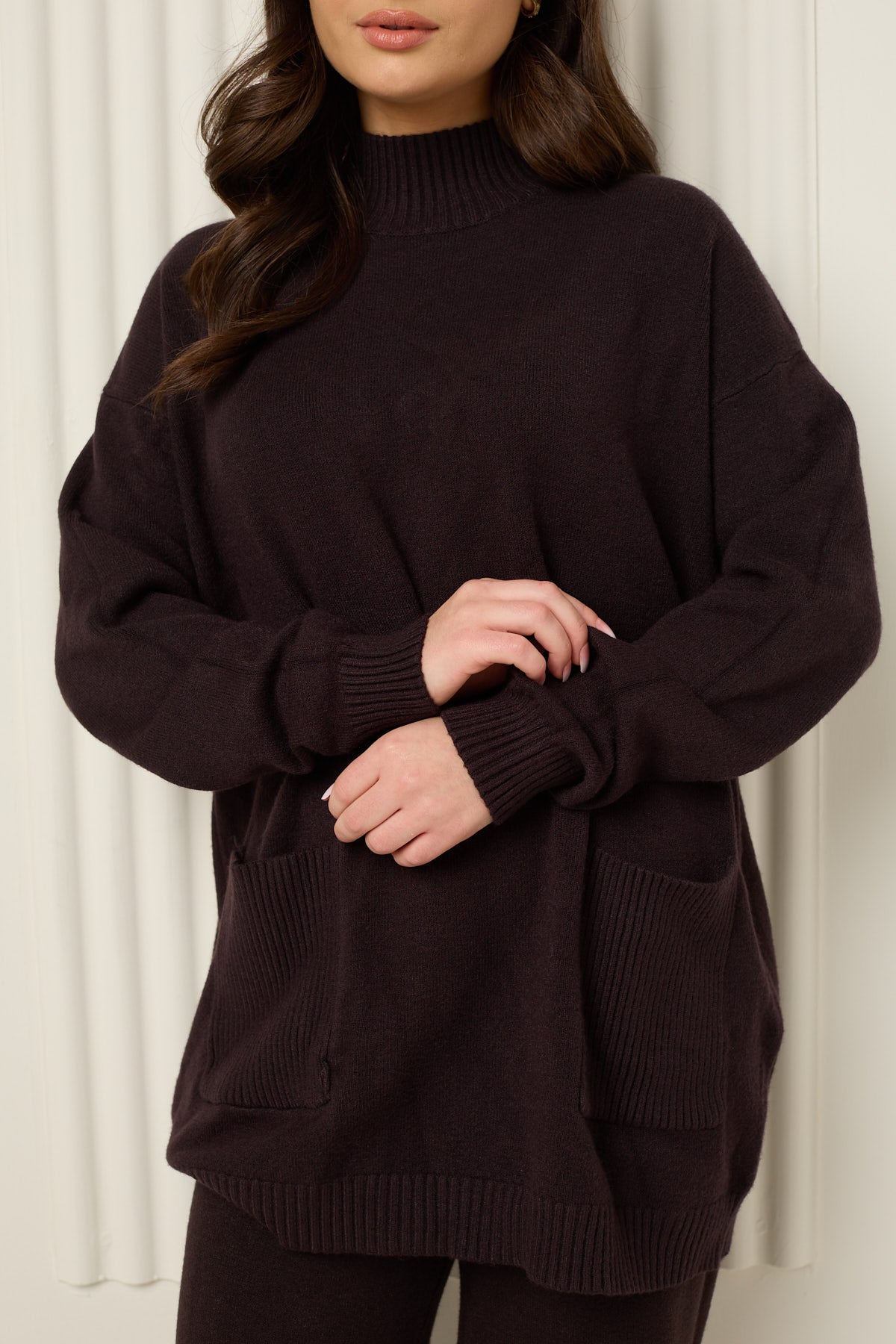 Soft knit front pocket co-ord in Choco
