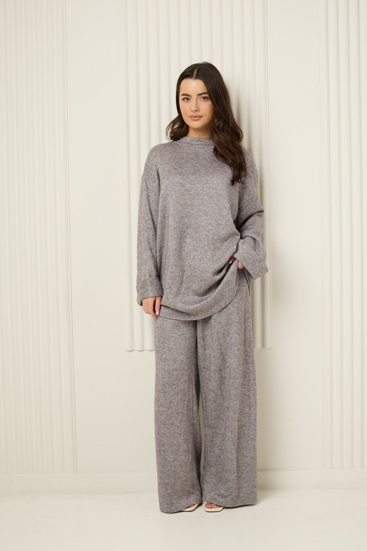 Soft knit oversize co-ord in Grey