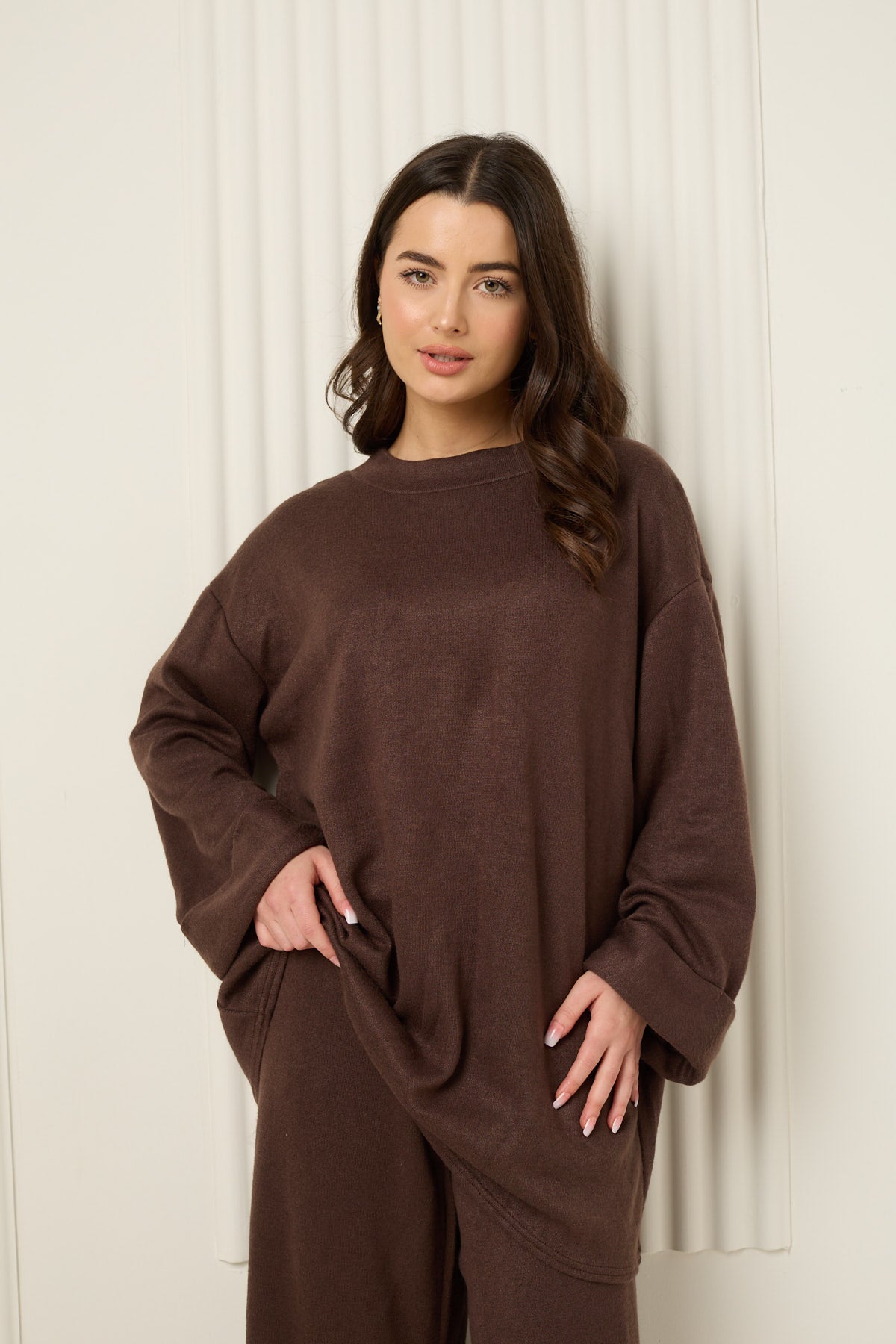 Soft knit oversize co-ord in Choco