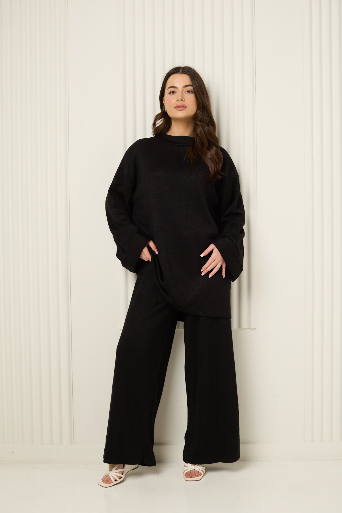 Soft knit oversize co-ord in Black