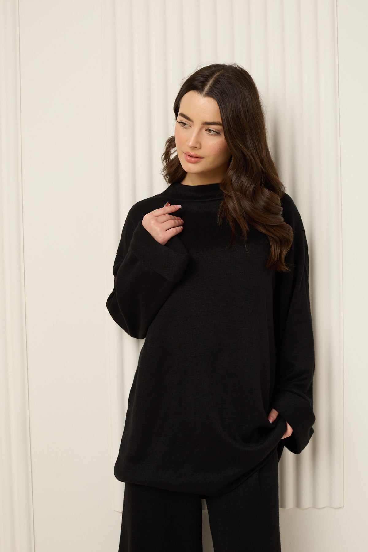 Soft knit oversize co-ord in Black