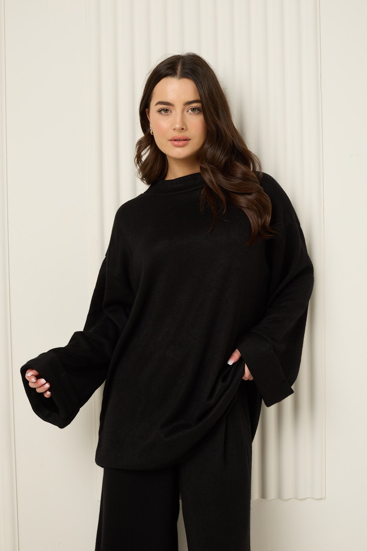 Soft knit oversize co-ord in Black