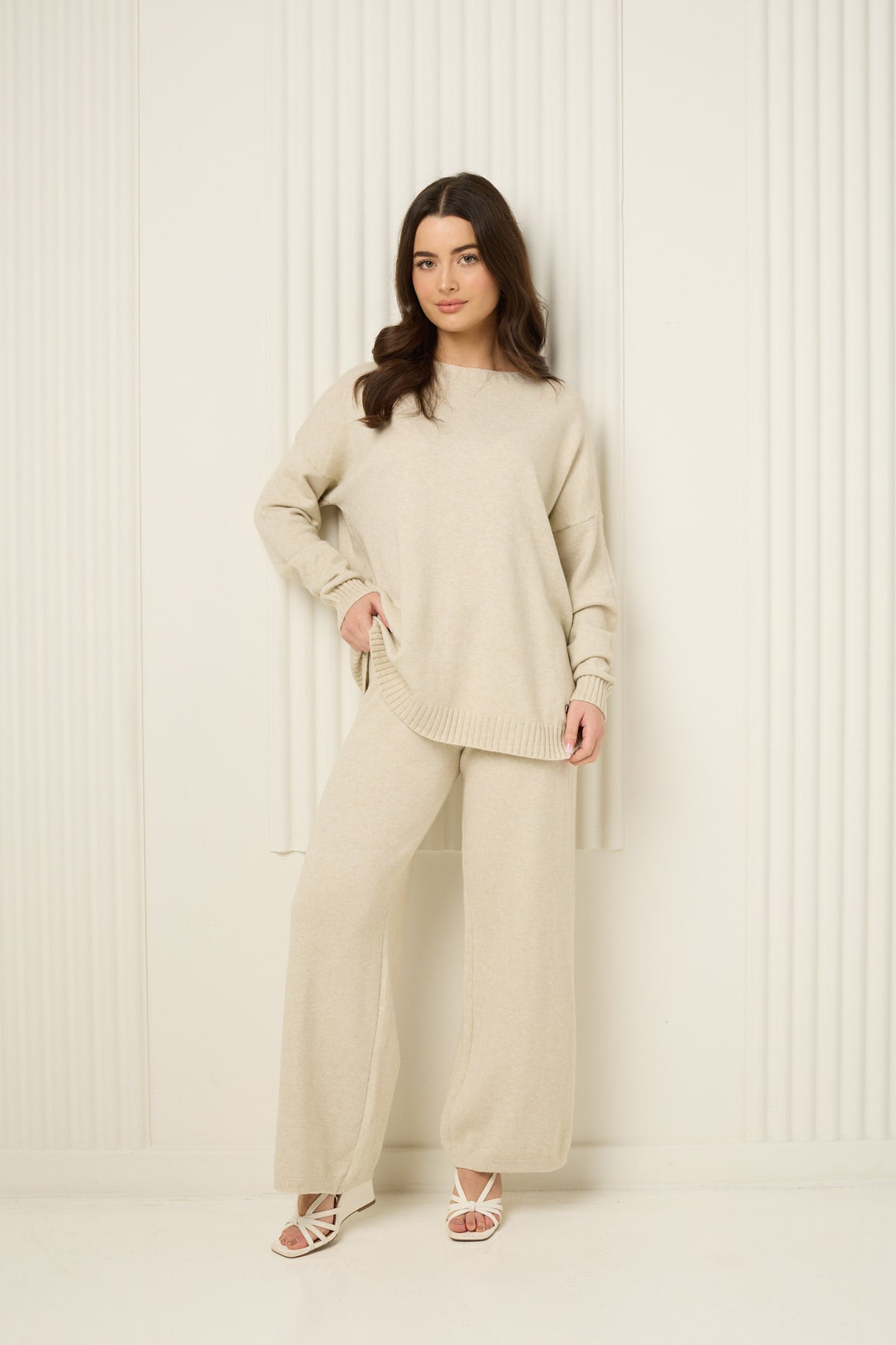 Heart detail soft knit co-ord in Beige