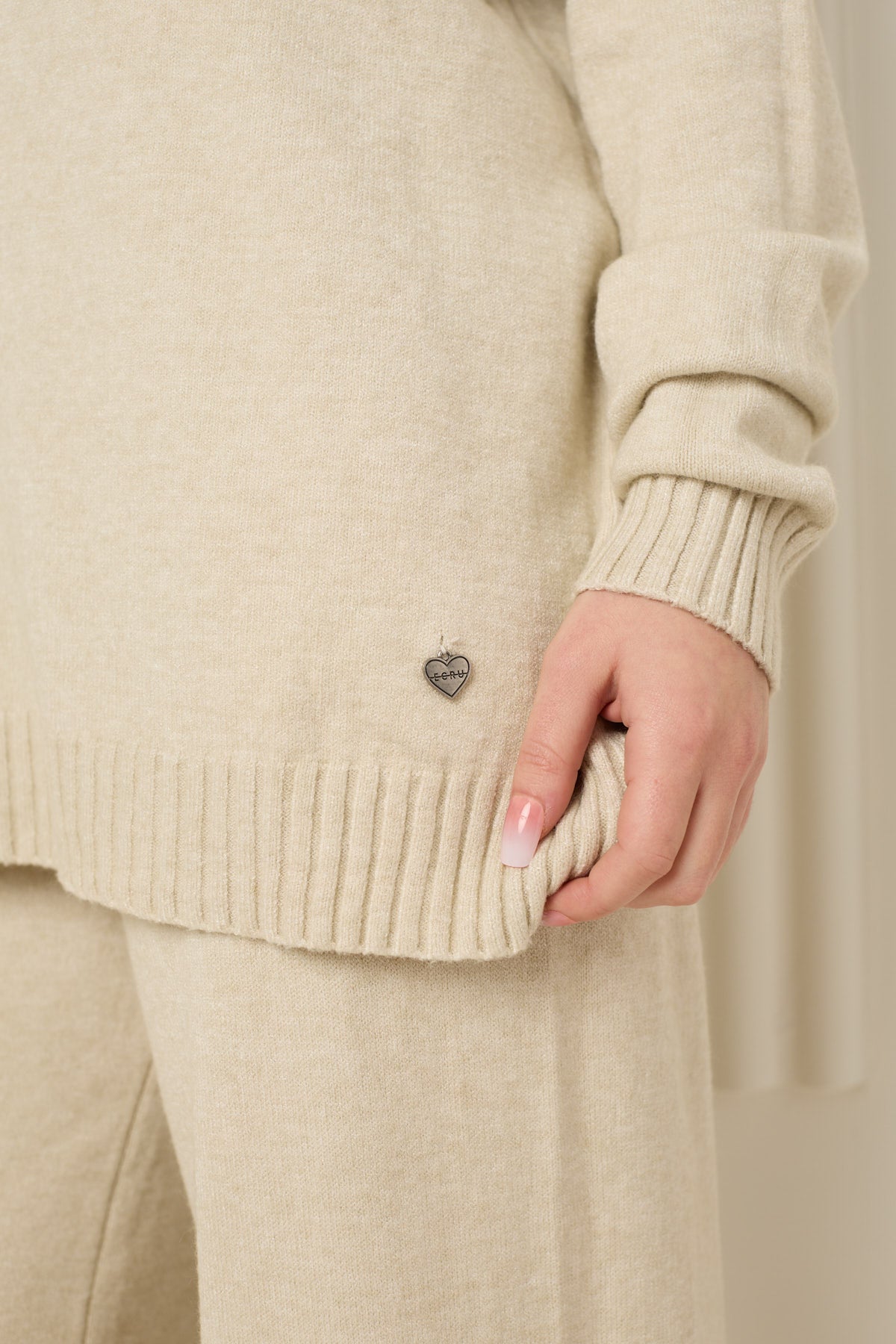 Heart detail soft knit co-ord in Beige
