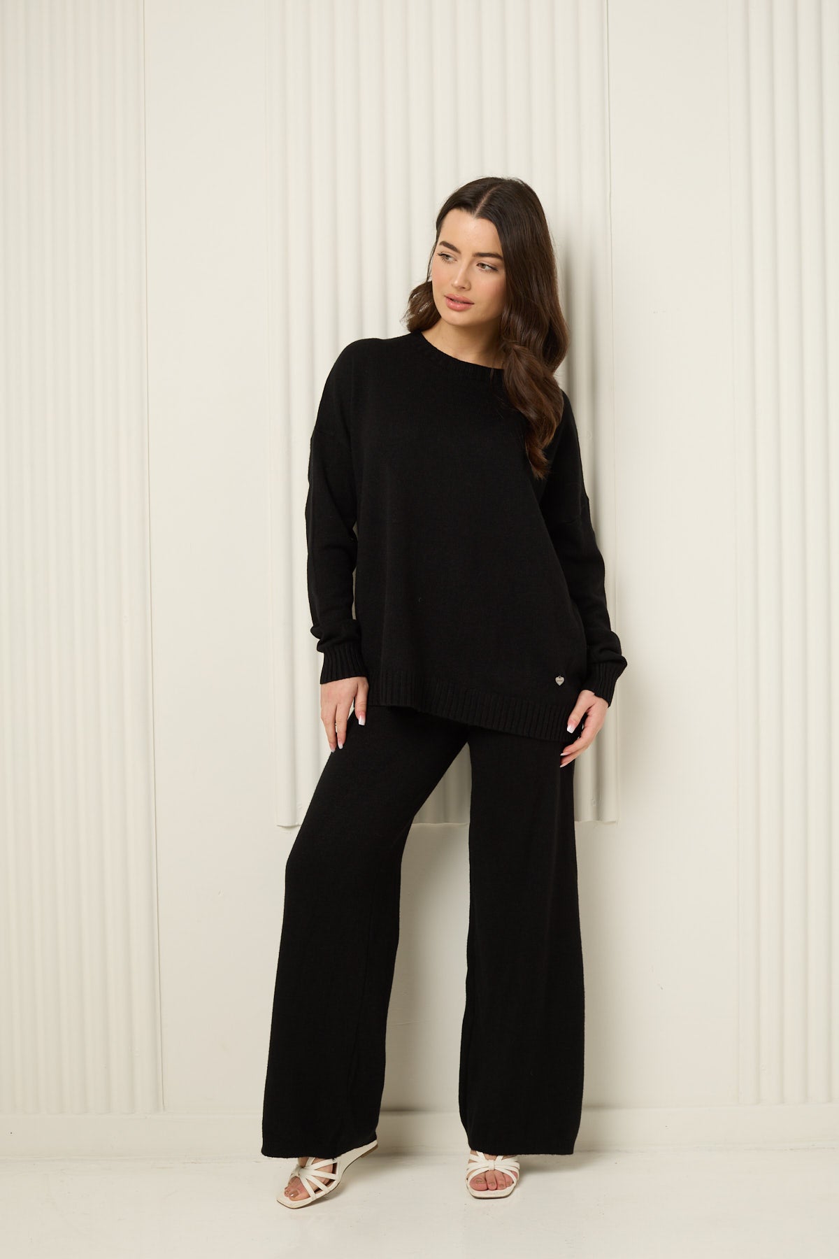 Heart detail soft knit co-ord in Black