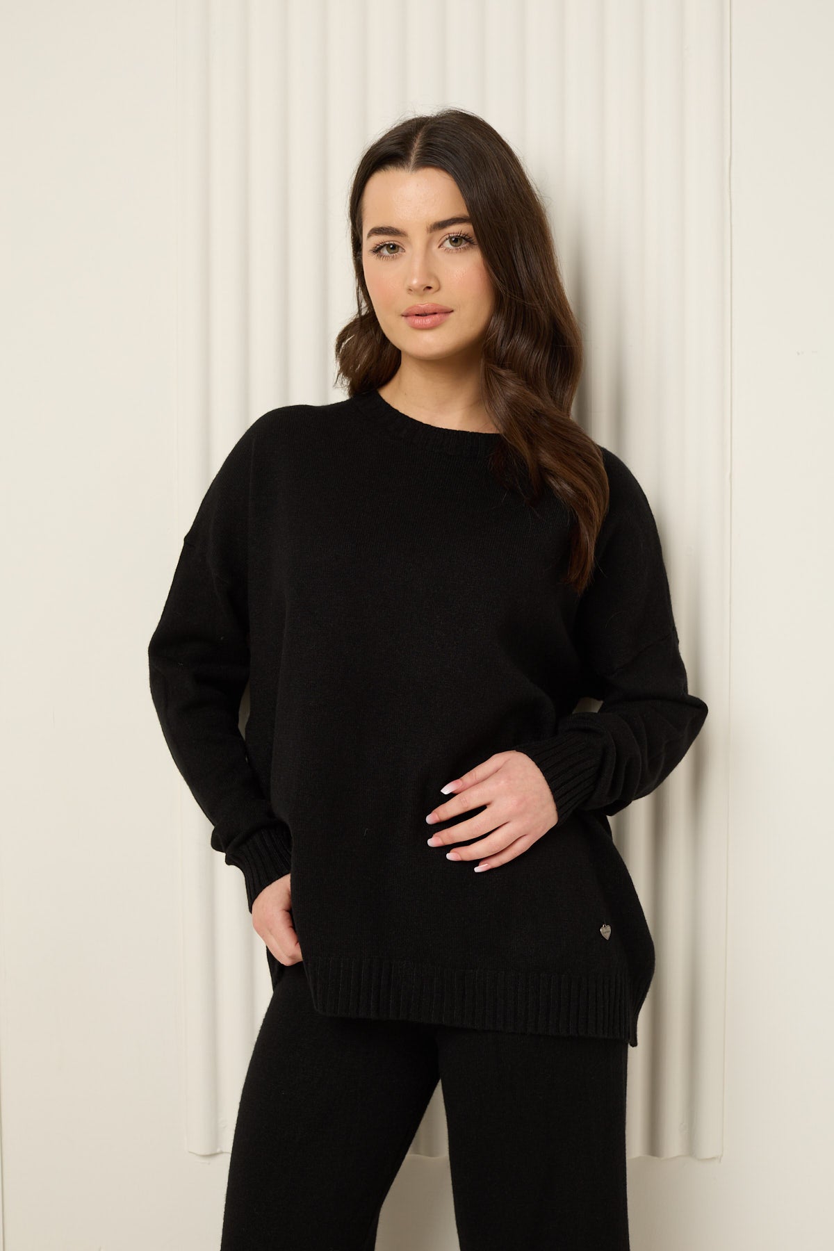 Heart detail soft knit co-ord in Black