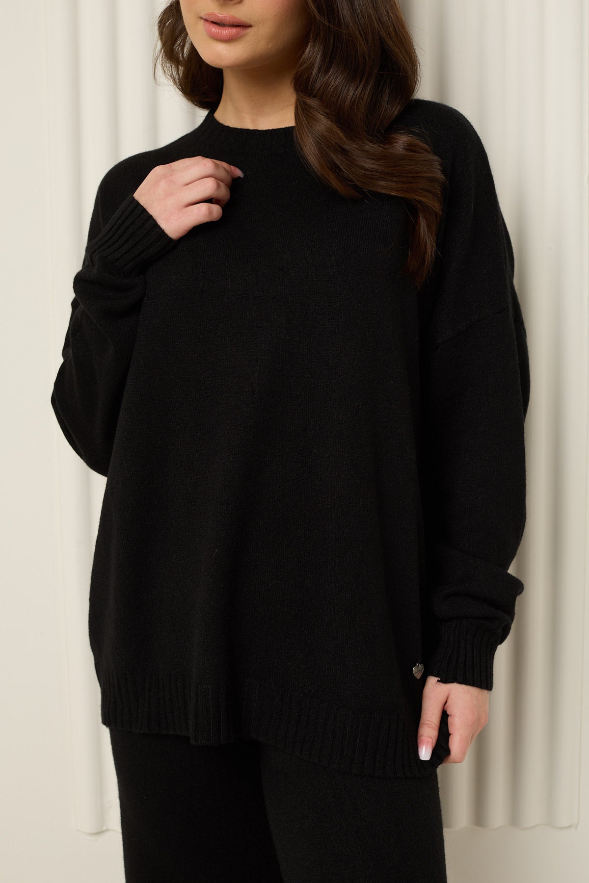 Heart detail soft knit co-ord in Black