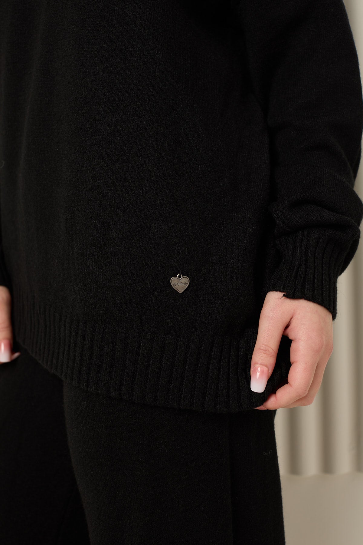 Heart detail soft knit co-ord in Black