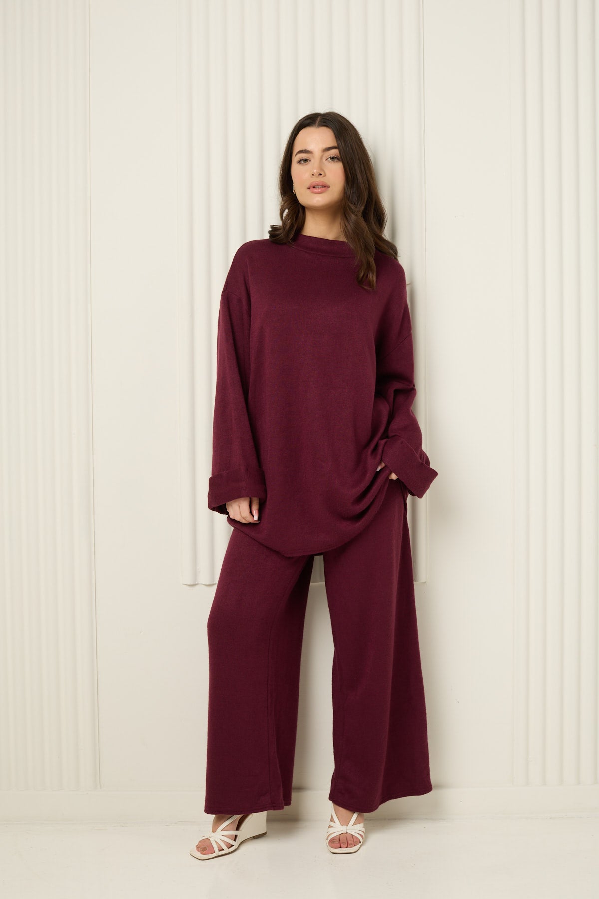 Soft knit oversize co-ord in Wine