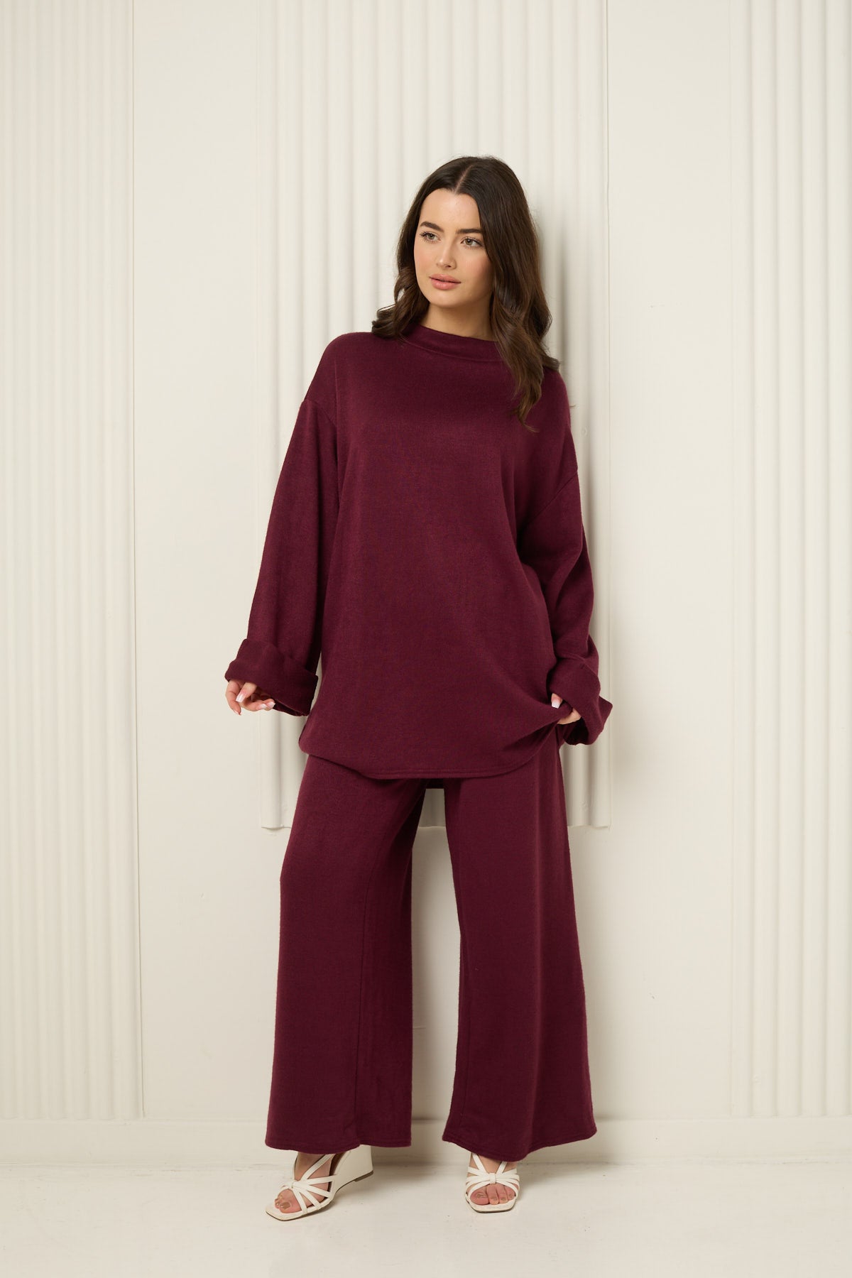 Soft knit oversize co-ord in Wine