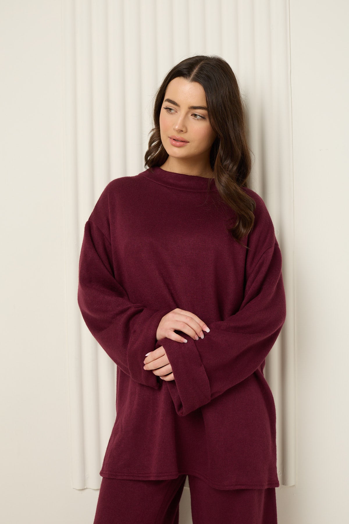 Soft knit oversize co-ord in Wine
