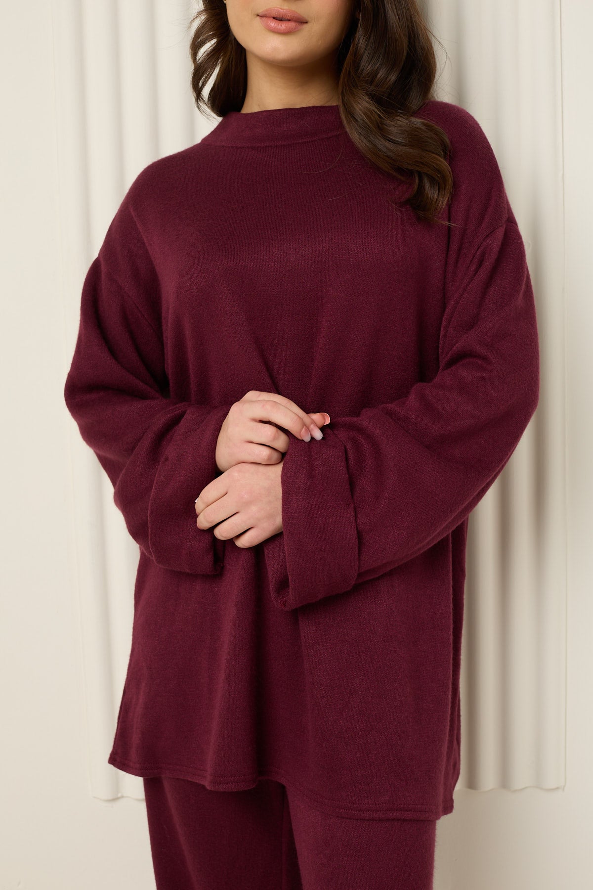 Soft knit oversize co-ord in Wine