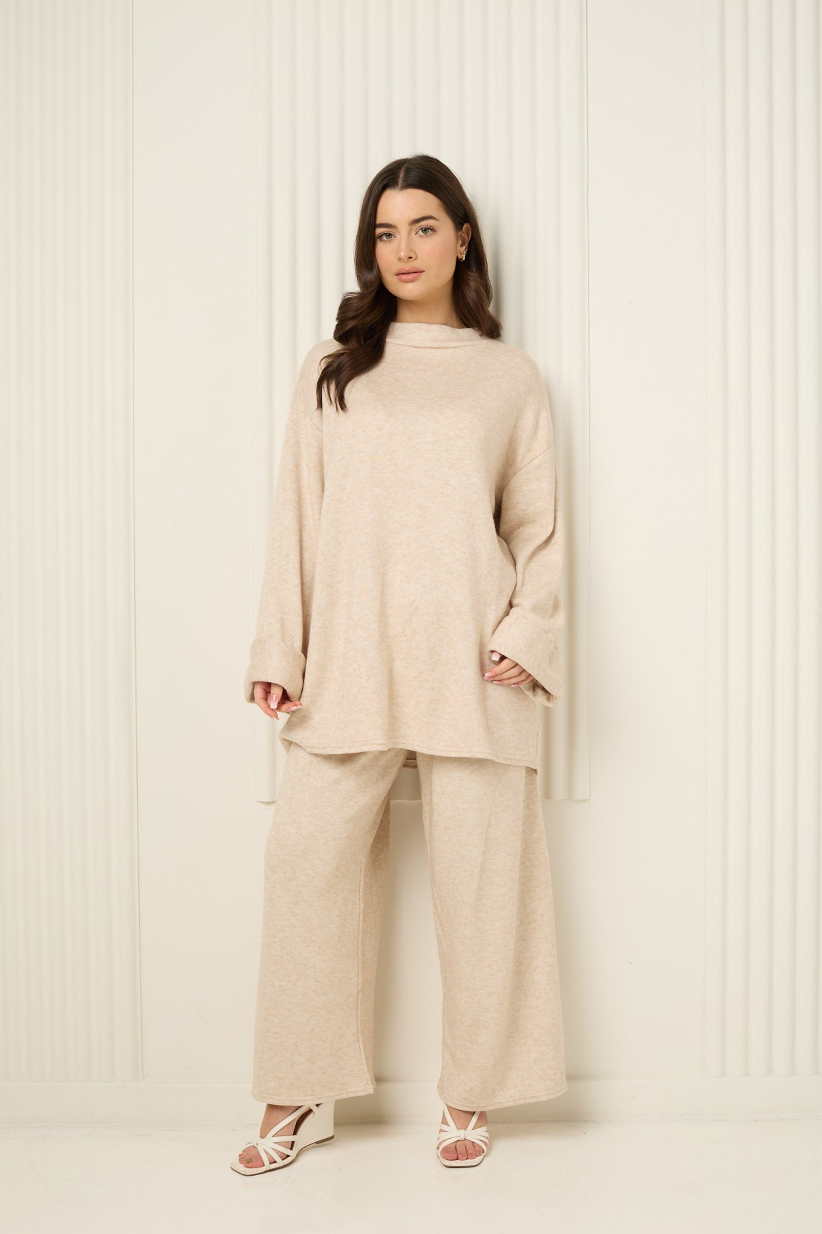 Soft knit oversize co-ord in Beige