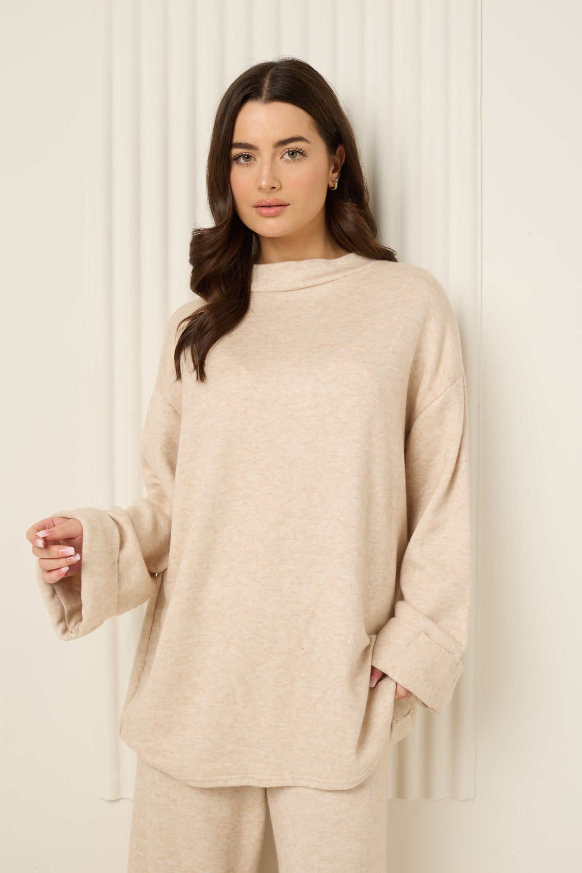 Soft knit oversize co-ord in Beige