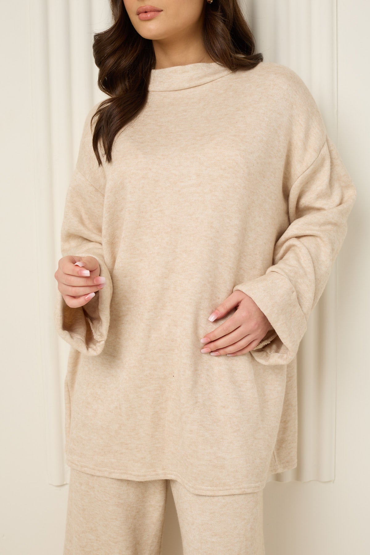 Soft knit oversize co-ord in Beige
