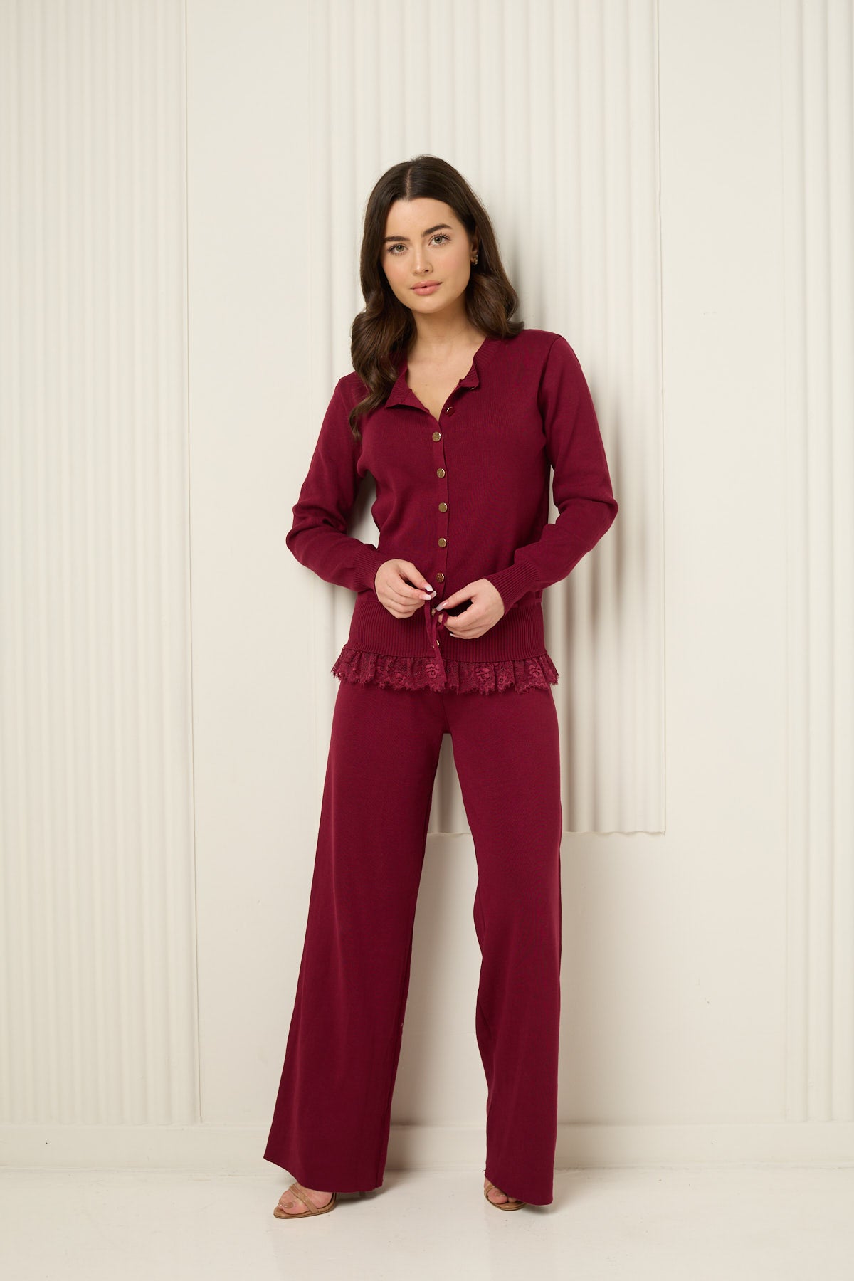 Peplum detailed co-ord in Wine