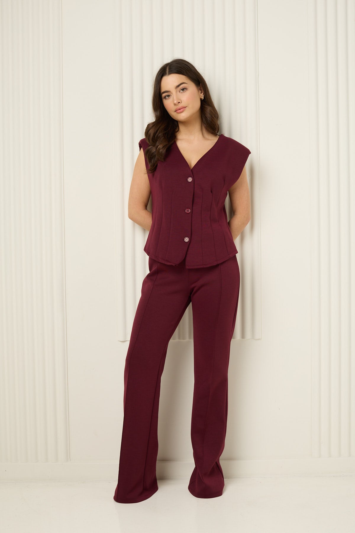 Vest button corset co-ord in Wine