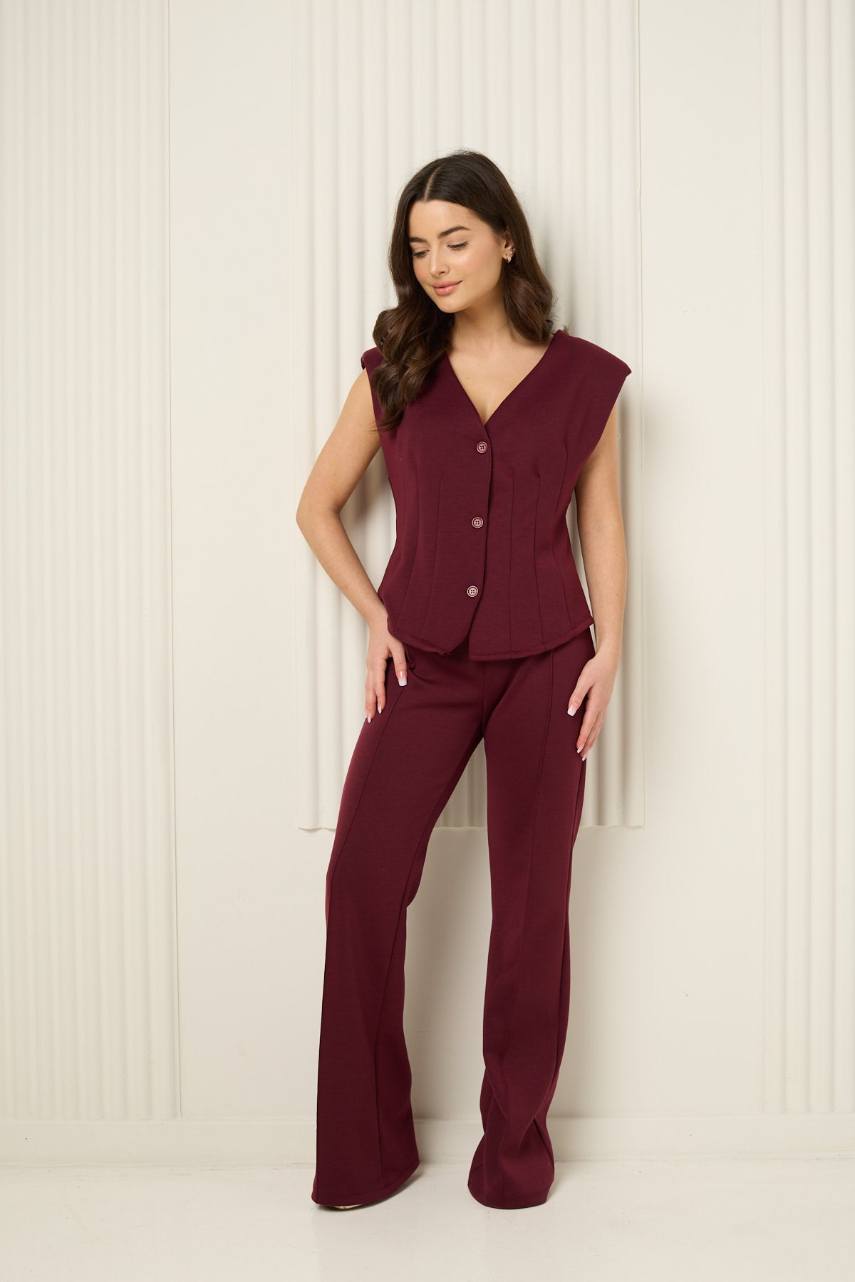 Vest button corset co-ord in Wine