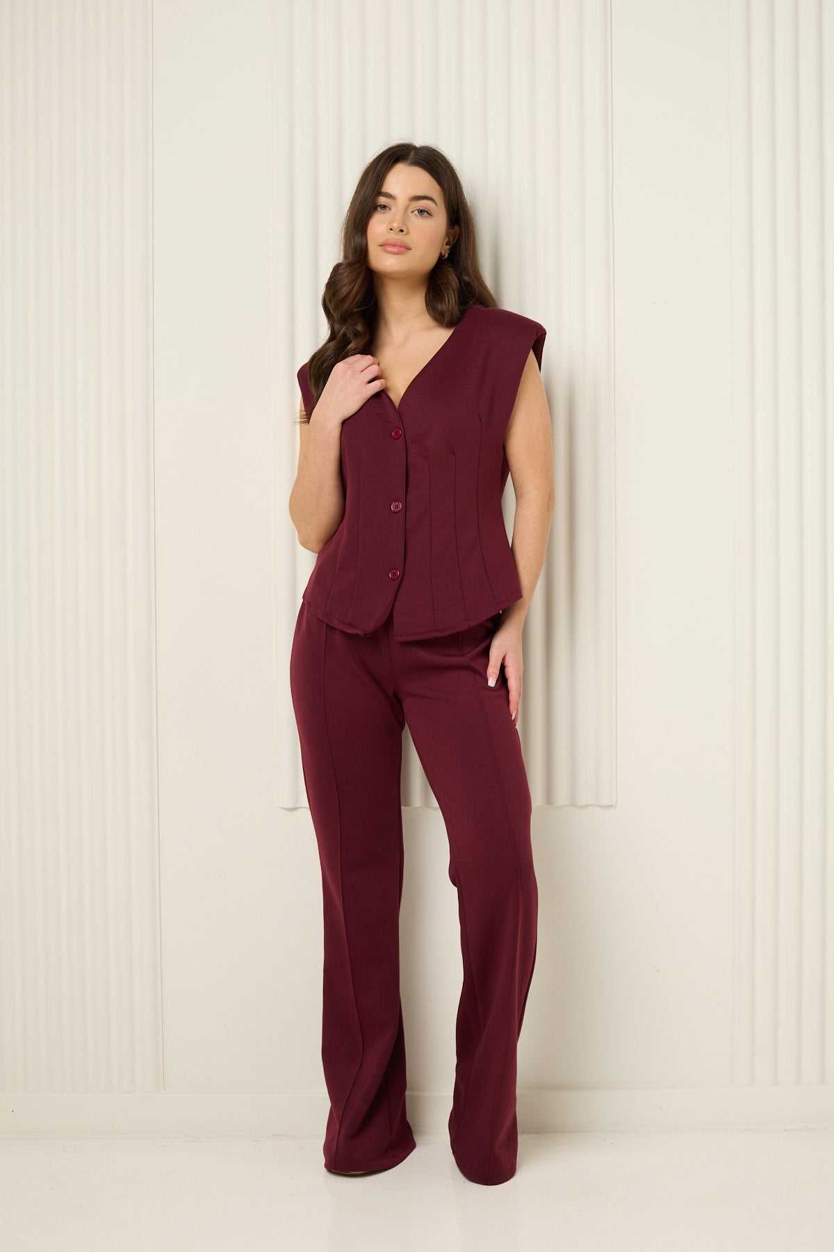 Vest button corset co-ord in Wine