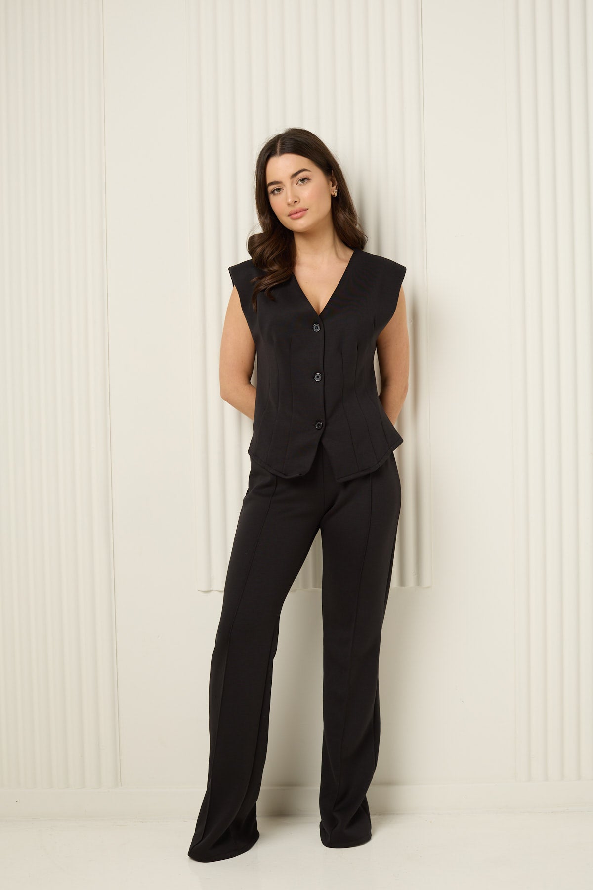 Vest button corset co-ord in Black