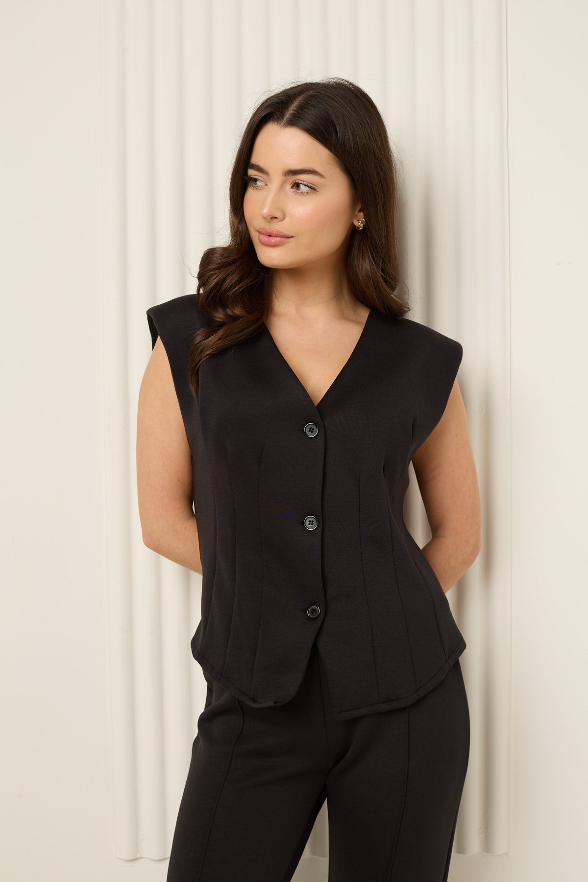 Vest button corset co-ord in Black