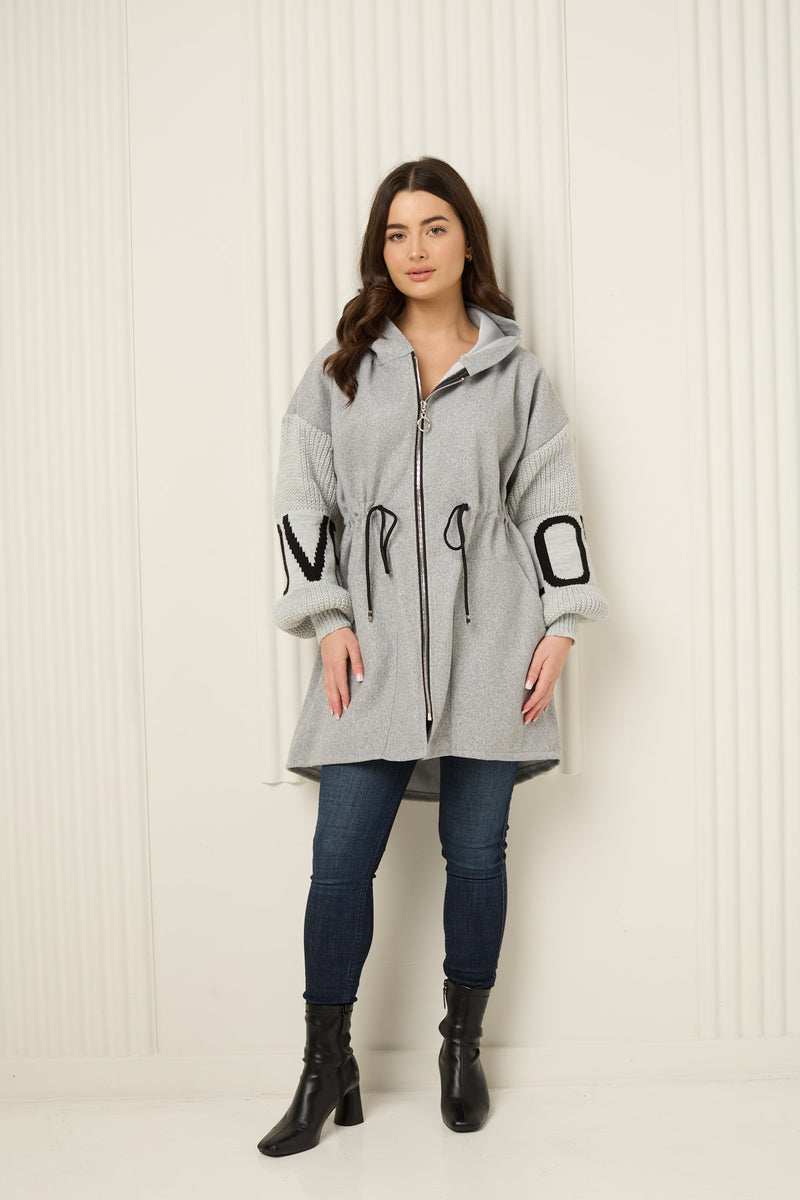 LOVE detailed parker jacket in Grey