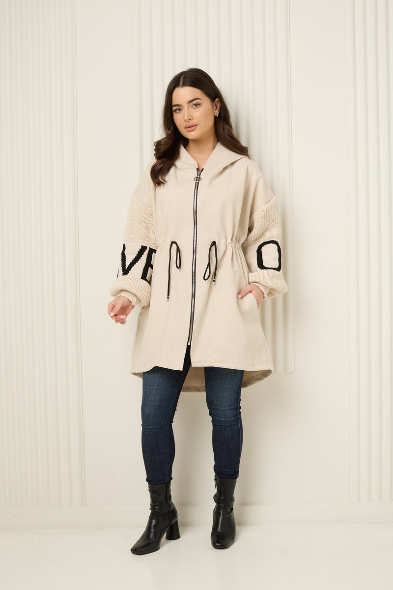 LOVE detailed parker jacket in Beige