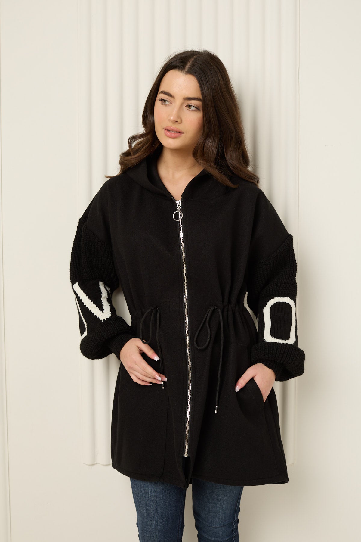LOVE detailed parker jacket in Black