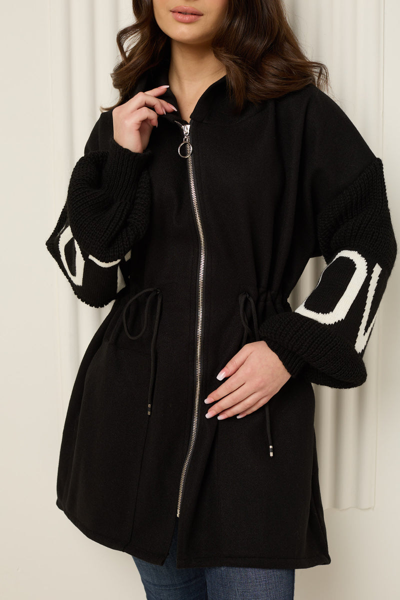 LOVE detailed parker jacket in Black
