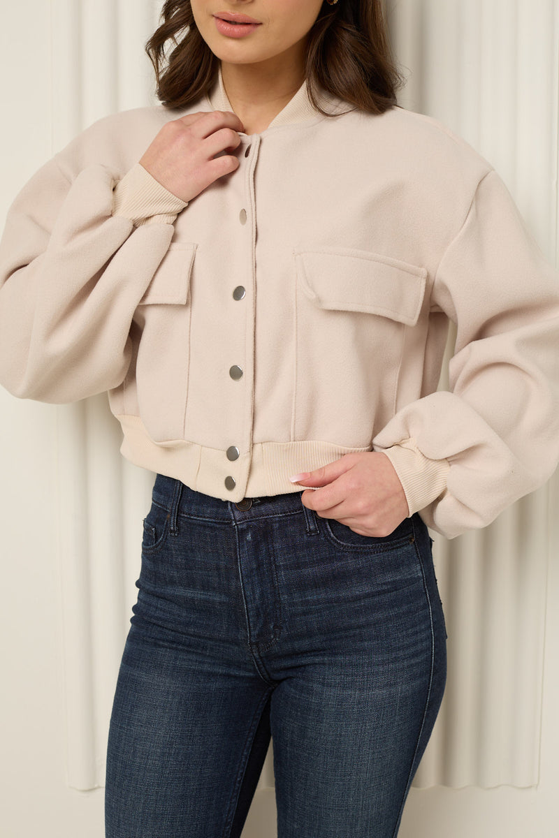 Front pocket detailed cropped jacket in Beige