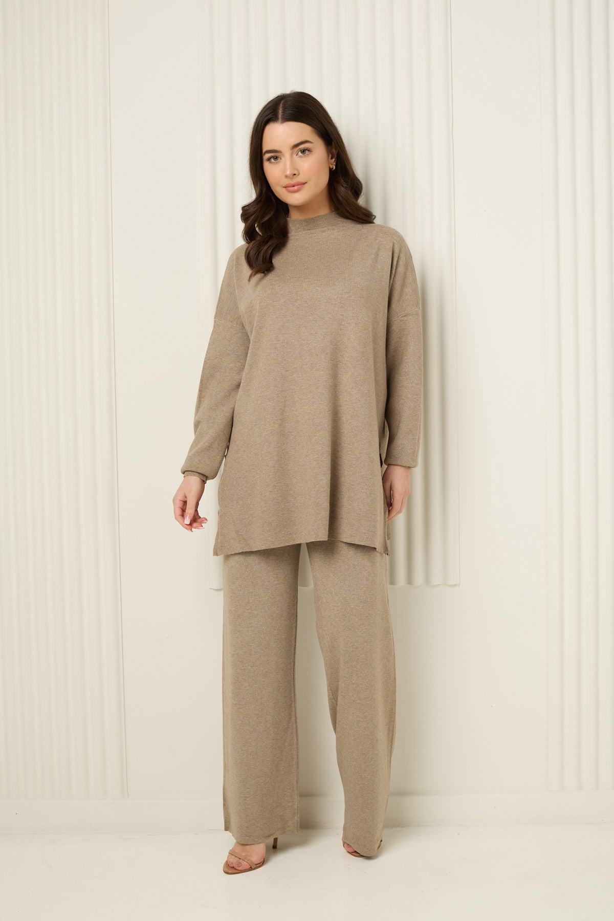 Side zip detailed co-ord in Taupe