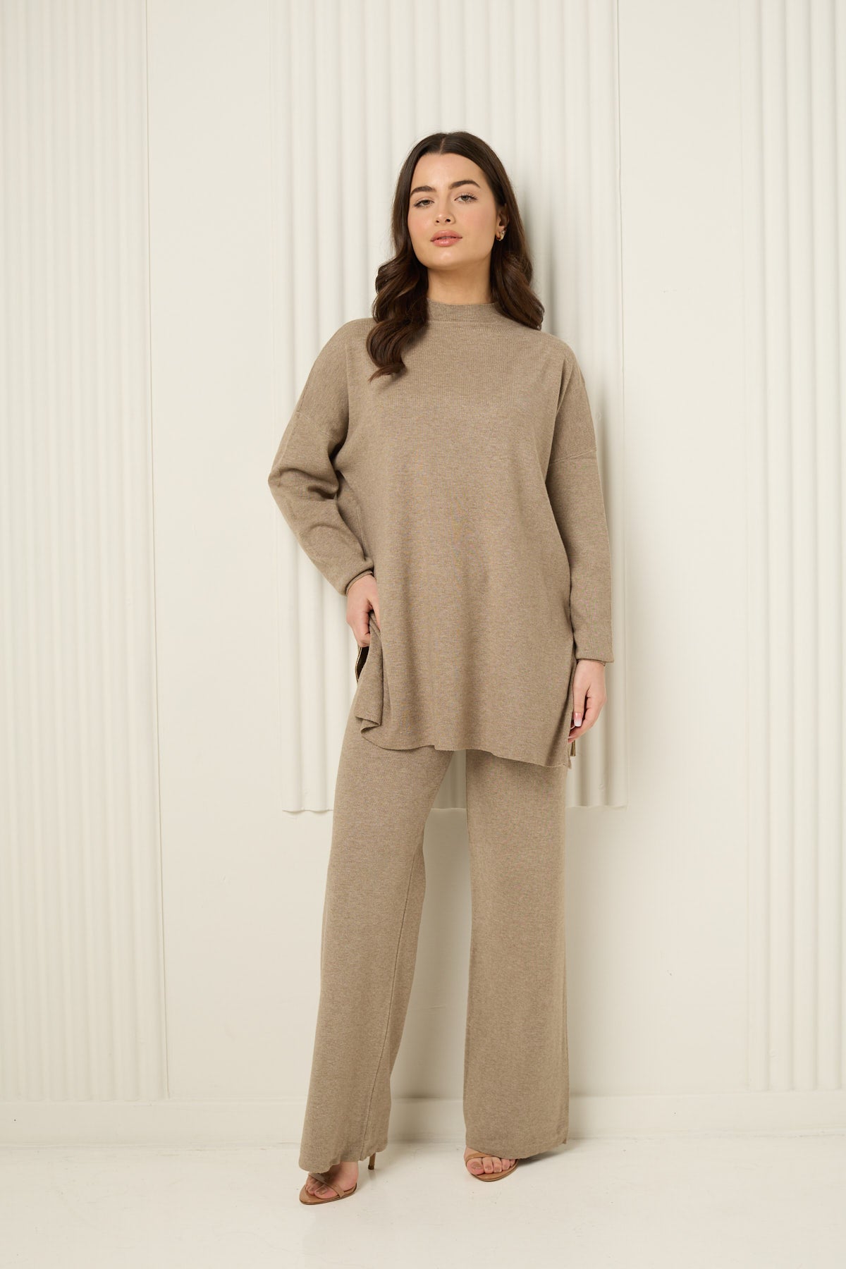 Side zip detailed co-ord in Taupe