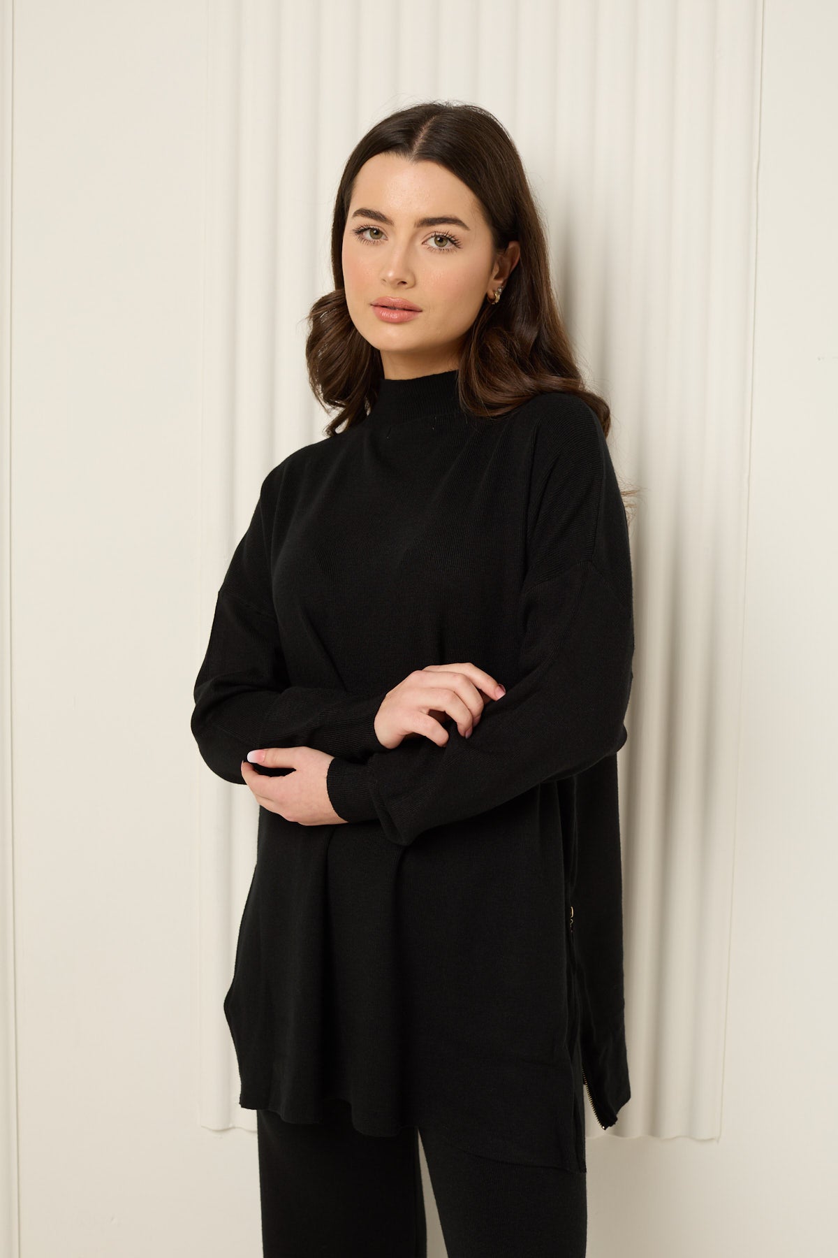 Side zip detailed co-ord in Black