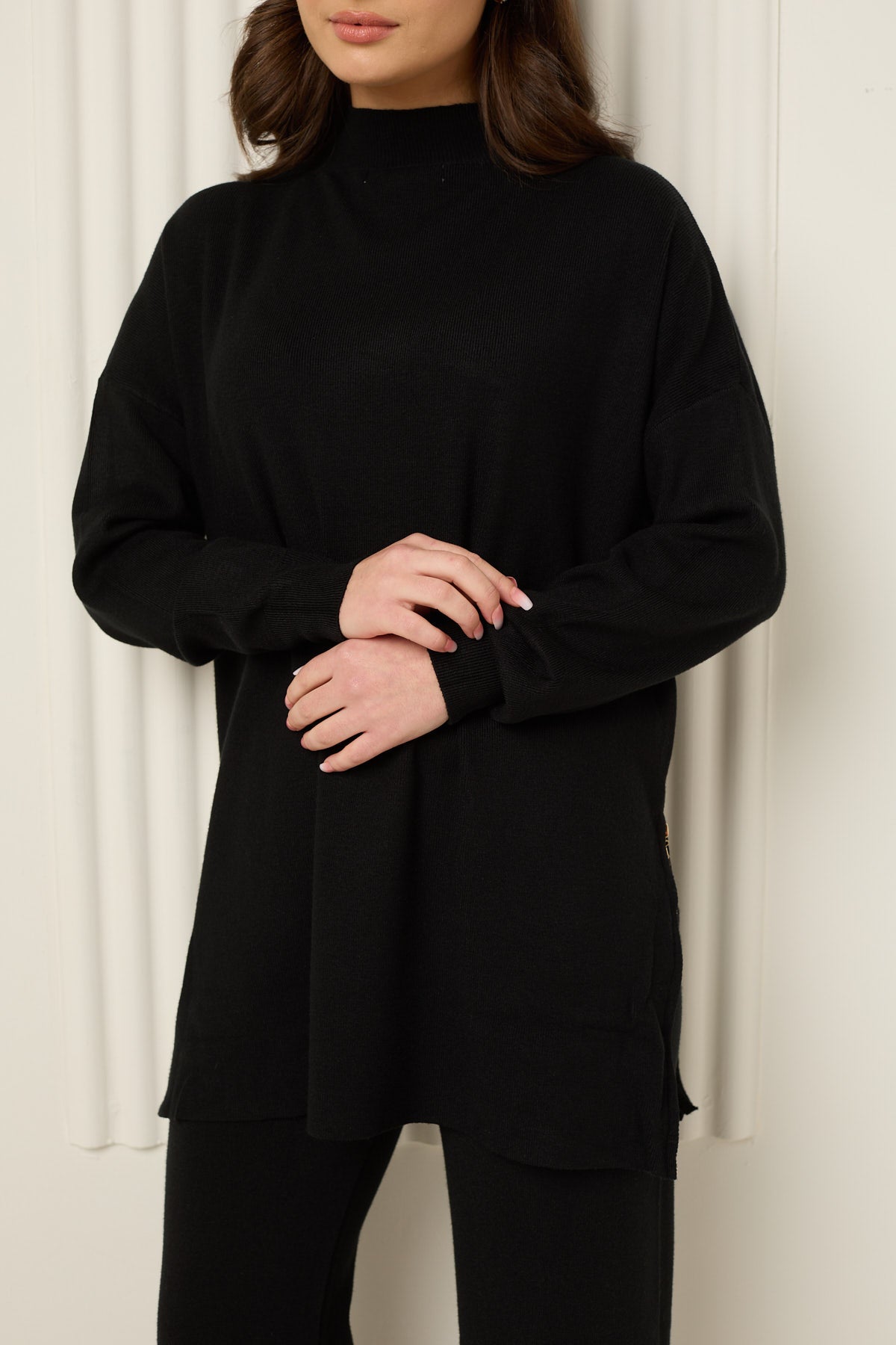 Side zip detailed co-ord in Black