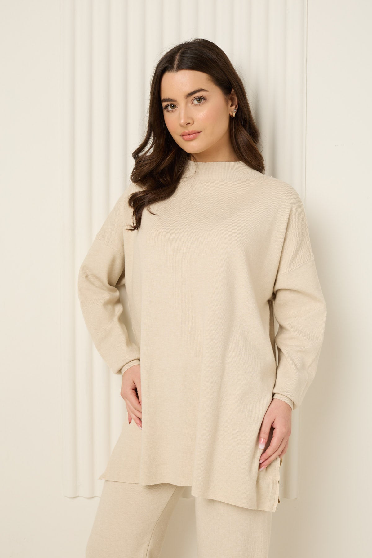 Side zip detailed co-ord in Beige