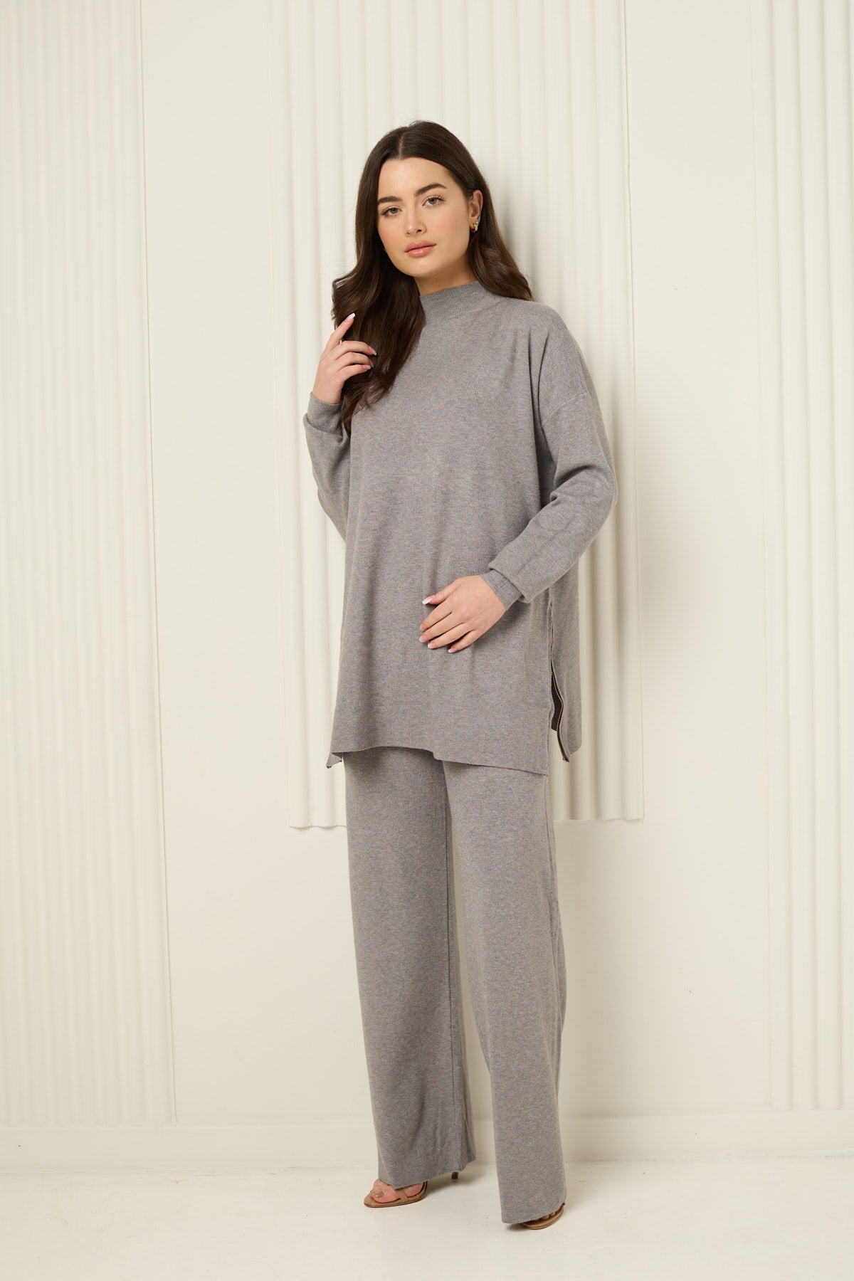 Side zip detailed co-ord in Grey